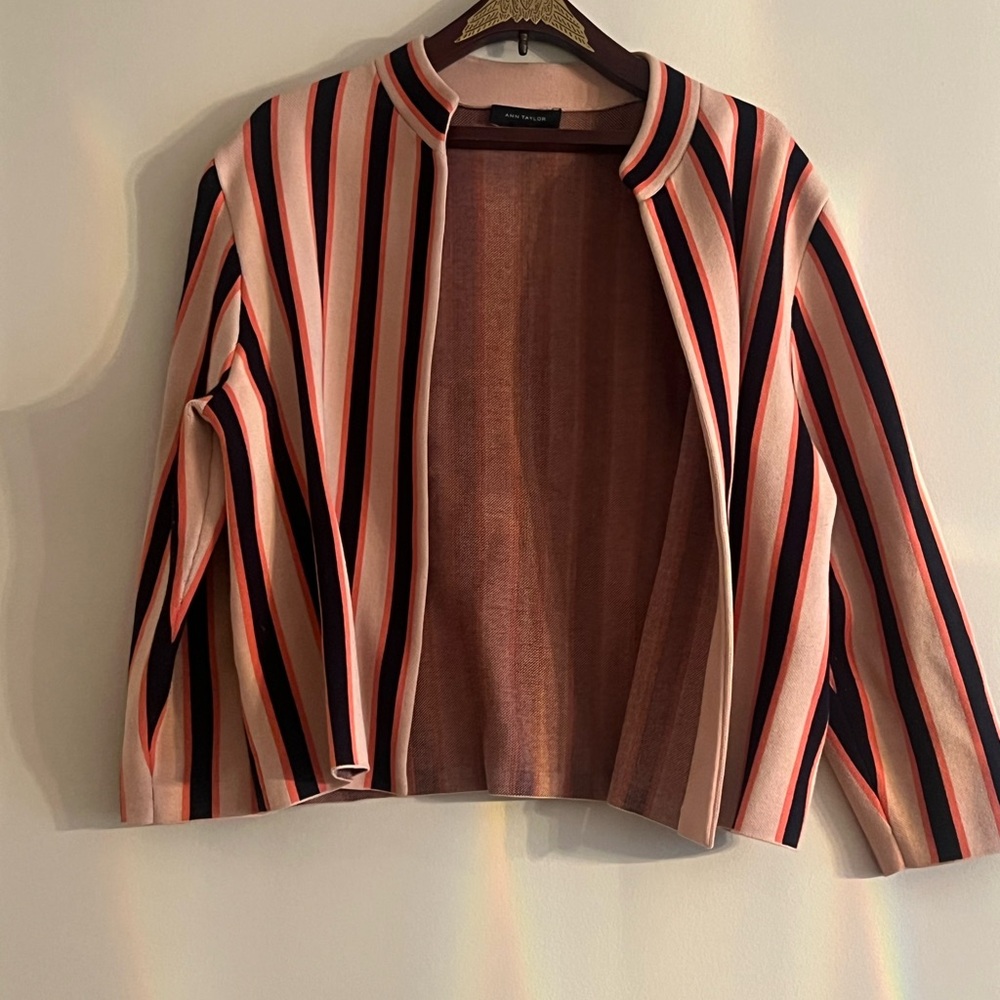 ANN TAYLOR-Striped Open-Front Sweater